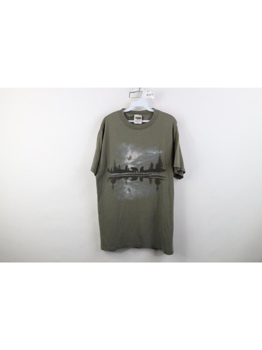 Vintage 90s Streetwear Mens Large Faded Indian River Michigan Bear Moon T-Shirt